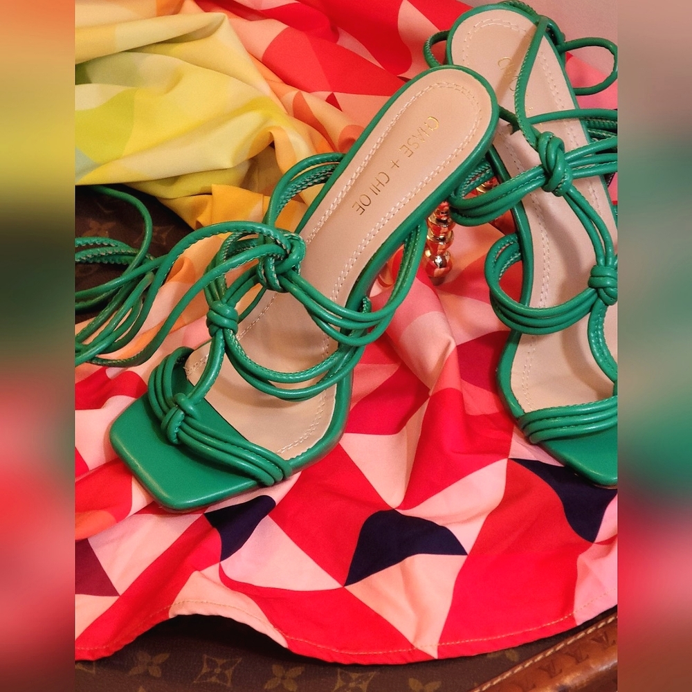 NWOT Spring Green Vegan Leather Strappy Sandals